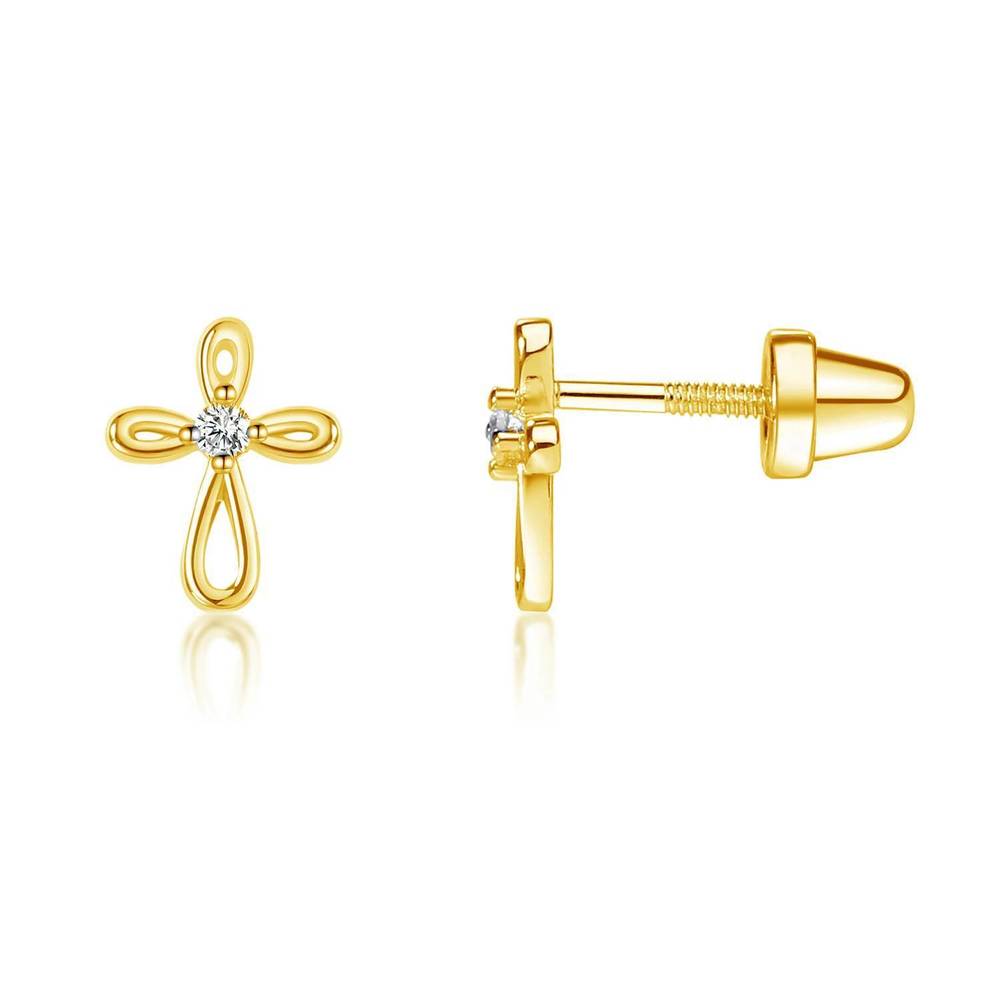 NEW CHERISHED MOMENTS little girls 14k gold-plated infinity cross earrings in go